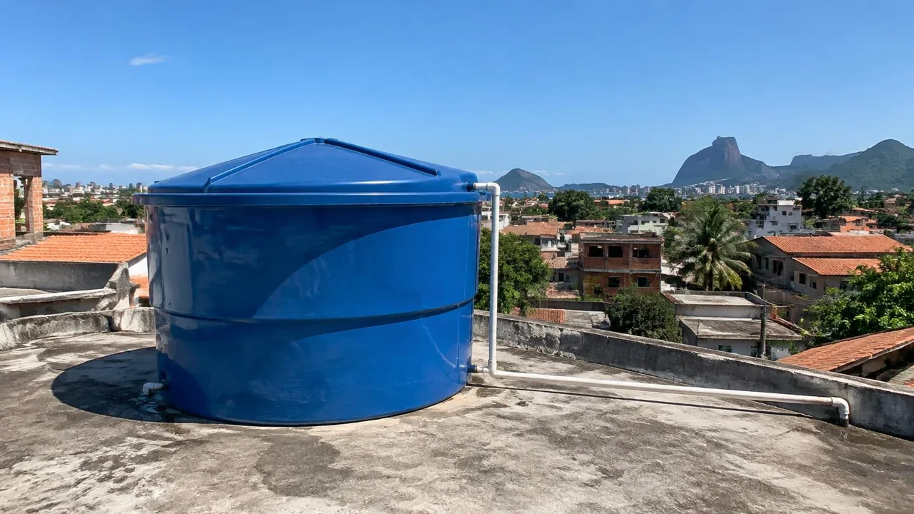 Caixa d'água Fortlev 1000 litros sobre laje no Rio